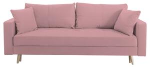 Canapea extensibila Sofia, cu lada de depozitare si picioare de lemn, catifea v63 roz pudra, 220x90x80