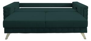 Canapea extensibila Omega, cu lada de depozitare si picioare argintii, stofa p39 verde, 230x105x80