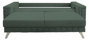Canapea extensibila Omega, cu lada de depozitare si picioare argintii, stofa p34 verde ou de rata, 230x105x80