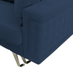 Canapea extensibila Omega, cu lada de depozitare si picioare argintii, stofa p74 albastru, 230x105x80