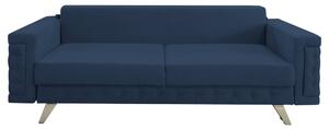 Canapea extensibila Omega, cu lada de depozitare si picioare argintii, stofa p74 albastru, 230x105x80