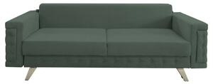 Canapea extensibila Omega, cu lada de depozitare si picioare argintii, stofa p34 verde ou de rata, 230x105x80