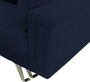 Canapea extensibila Omega, cu lada de depozitare si picioare argintii, stofa p79 bleumarin, 230x105x80