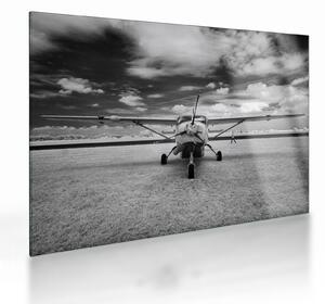 Tablou pe sticlă - Avion alb-negru și alb-negru (70x50 cm)
