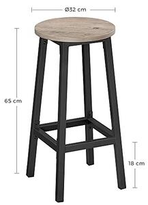 Set 2 scaune de bar, Vasagle, Negru, 32x32x65 cm
