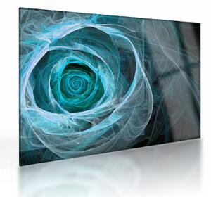 Tablou pe sticlă - Abstract trandafir albastru cu fundal negru (70x50 cm)