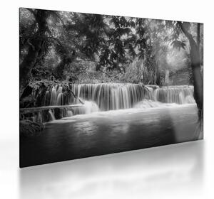 Tablou pe sticlă - Cascada alb-negru și alb (70x50 cm)