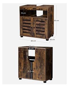 Dulap de depozitare pentru chiuveta, Vasagle, 2 usi, Maro Rustic, 60 x 30 x 63 cm