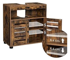 Dulap de depozitare pentru chiuveta, Vasagle, 2 usi, Maro Rustic, 60 x 30 x 63 cm