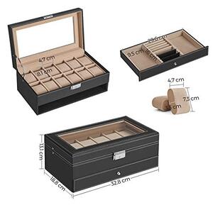 Cutie pentru ceasuri de mana, Songmics, Negru, 33x19.5x14 cm