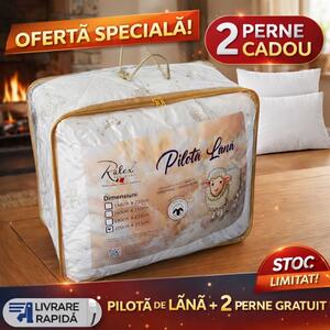 Pachet Promo Pilotă 200x215 cm din Lână + 2 Perne Cadou 50x70 cm