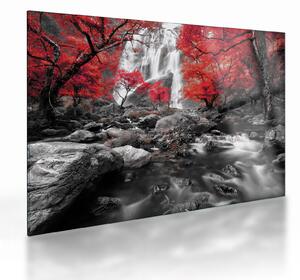 Tablou pe sticlă - Cascade în peisajul de toamnă (70x50 cm)