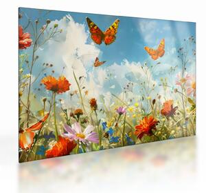 Tablou pe sticlă - Fluturi pe pajiștea de vară (70x50 cm)