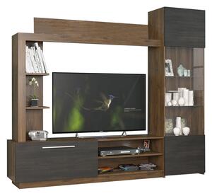 Comoda TV cu biblioteca June, Nuc - Stejar, 204x35x177 cm