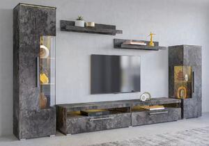 Set living format din 5 piese, culoare gri piatra, LED-uri, 290 cm lungime