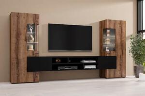 Set living format din 3 piese, culoare stejar închis și negru, 270 cm lungime