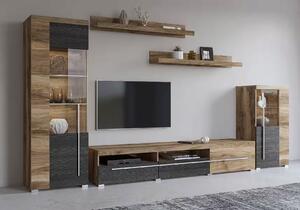 Set living format din 5 piese, culoare stejar închis și nuc satinat, 270 cm lungime