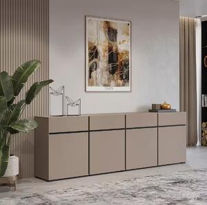 Comodă, 4 uși și 4 sertare, culoare cappuccino, 225 cm lungime
