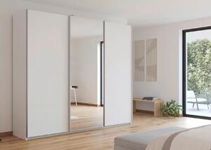 Dressing 271 cm lungime, 3 uși glisante, oglindă pe mijloc, culoare alb, 230 cm înălțime