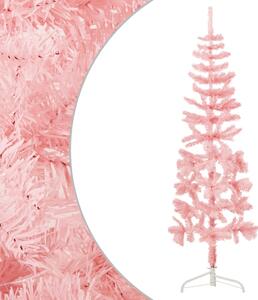 Jumătate brad de Crăciun subțire cu suport, roz, 120 cm