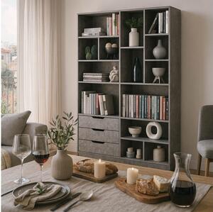 Biblioteca Lucinda Pakoworld Gri-Stejar 120x29,8x180,5 cm