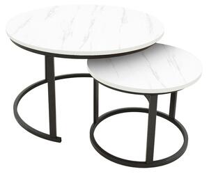 Set 2 Masute de Cafea Model Revelon, Alb marmorat/Negru, 80x80x45 cm