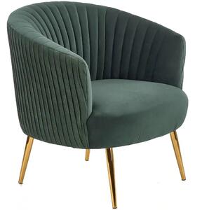 Fotoliu CROWN, verde inchis/auriu, stofa catifelata/otel, 78x72x80 cm