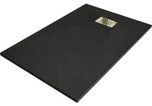 Mexen Hugo, cadă de duș dreptunghiulară SMC 100 x 80 cm, negru, capac auriu, 42708010-G