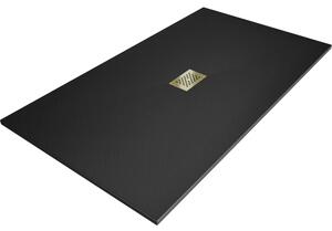Mexen Hugo, cadă de duș dreptunghiulară SMC 200 x 100 cm, negru, capac auriu, 42701020-G