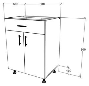 Dulap de bucătărie inferioară Benita 1 sertar 2 uși Bronz Stejar-alb 60x50x80 cm