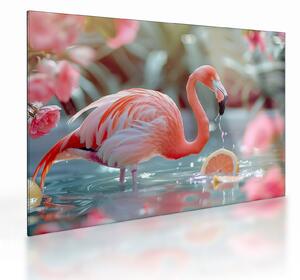 Tablou pe sticlă - Flamingo în iaz (70x50 cm)