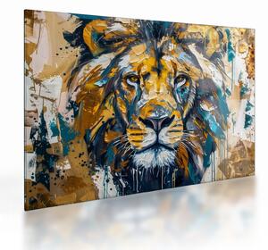 Tablou pe sticlă - pictură în ulei abstractă cu leu (70x50 cm)