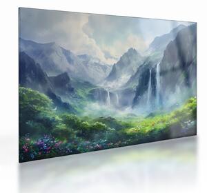 Tablou pe sticlă - Valea cascadelor (70x50 cm)