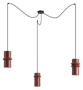 Lampă suspendată retro roșie cu negru cu 3 lumini - Monti