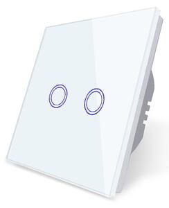 ﻿Intrerupator smart dublu wireless cu touch din sticla alba