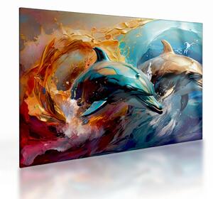 Tablou pe sticlă - Pictură de delfin (70x50 cm)