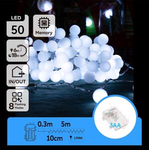 Aigostar - Ghirlandă LED pentru exterior, 50 LED, alimentare 3xAA, 8 funcții, 5,3 m, IP44, alb rece