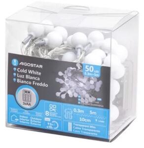 Aigostar - Ghirlandă LED pentru exterior, 50 LED, alimentare 3xAA, 8 funcții, 5,3 m, IP44, alb rece