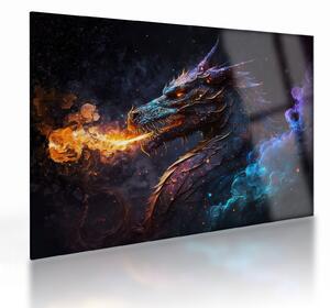 Tablou pe sticlă - Dragon scuipând flăcări (70x50 cm)