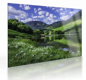 Tablou pe sticlă - Peisaj cu un lac (70x50 cm)