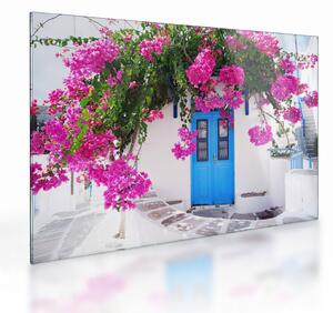 Tablou pe sticlă - Casă tradițională grecească (70x50 cm)