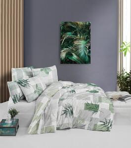 Set cuvertură pat dublu Leaf Verde alb gri