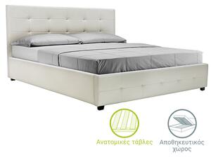 Pat Dublu Ross Cu Lada Depozitare Piele Ecologica Alb 160x200 Cm