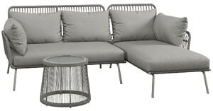 Outsunny Set Mobilier de Grădină din 3 Piese cu Canapea, Şezlong cu Perne şi Măsuţă, 125x77x82 cm, Gri Deschis | Aosom Romania