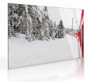 Tablou pe sticlă - Tren într-un peisaj înzăpezit (70x50 cm)