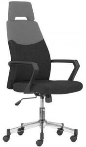 Scaun rotativ de birou, suport pentru picioare cromat, tetieră, "Sterling", negru-gri