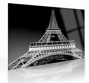 Tablou pe sticlă - Turnul Eiffel, alb-negru (70x50 cm)