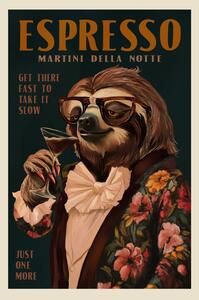 Ilustrație Art Deco Espresso Martini Drinking Sloth, The Whiskey Ginger