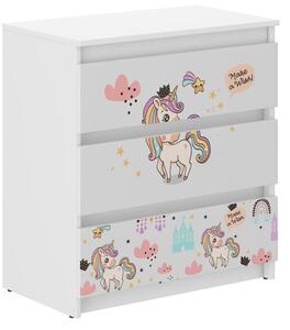 Comodă pentru camera copiilor cu motiv unicorn curcubeu 76x40x70 cm