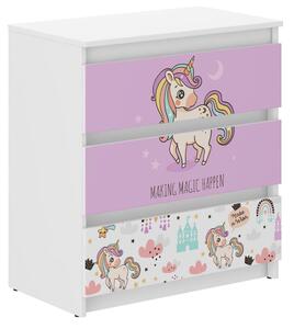 Comodă pentru camera copiilor cu un unicorn roz 76x40x70 cm